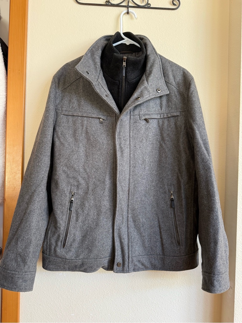 Michael Kors Men's Wool Blend Field Jacket with Attached Bib - Gray - Medium